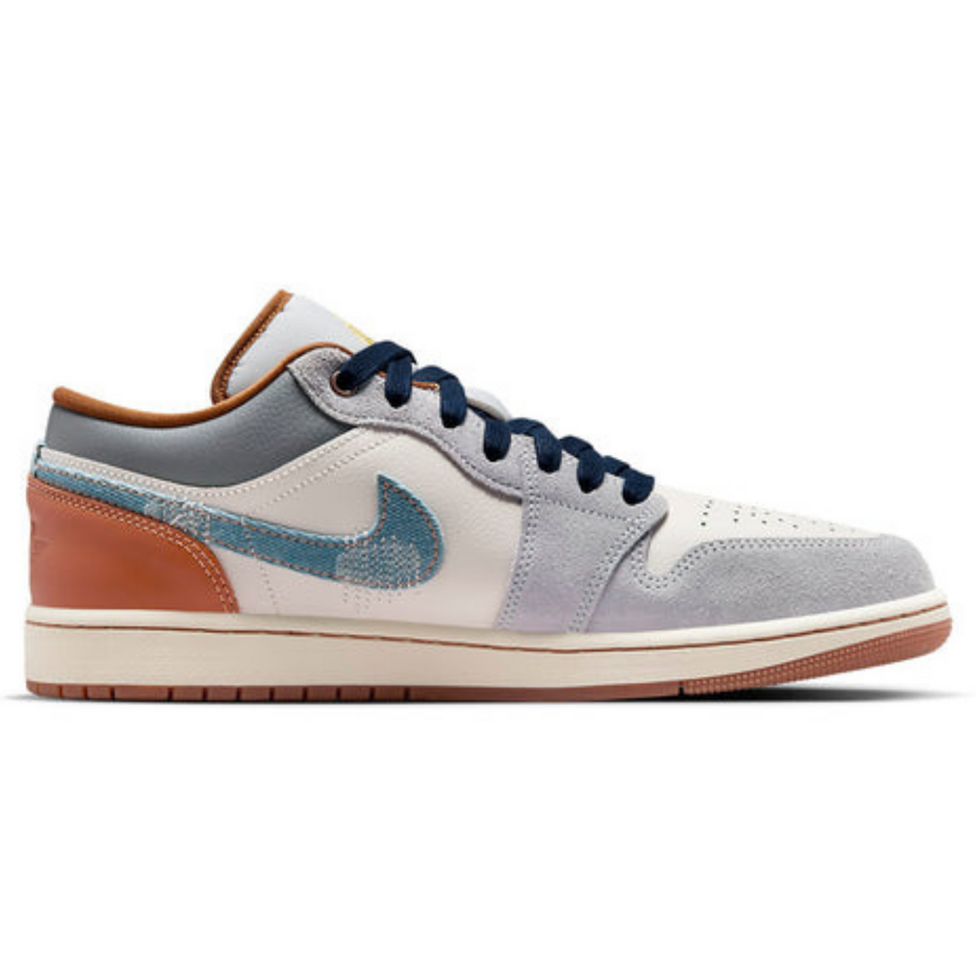 Air Jordan 1 Low SE Phantom Repaired Denim Swoosh- Streetwear Fashion - helmiss.com