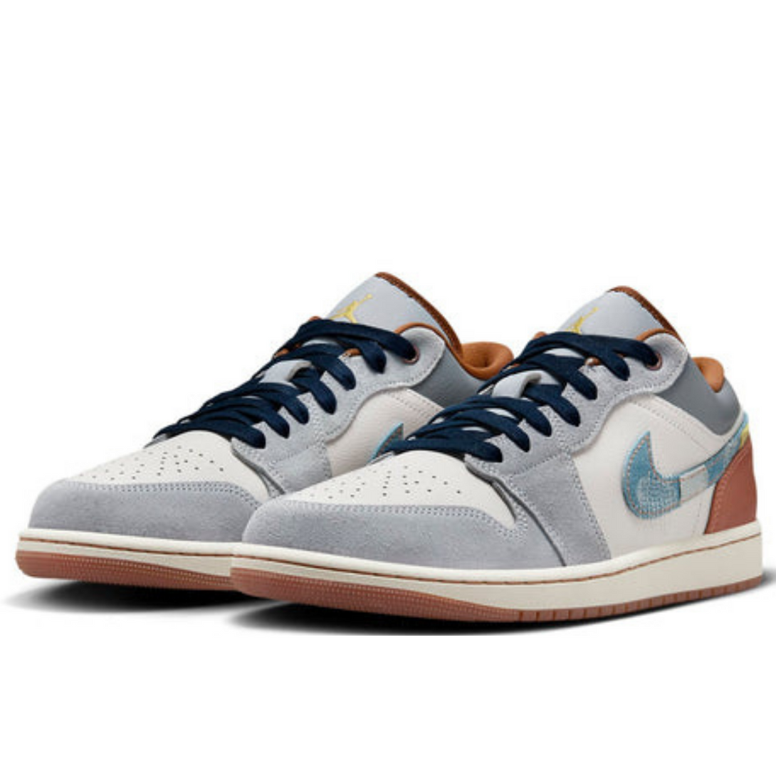 Air Jordan 1 Low SE Phantom Repaired Denim Swoosh- Streetwear Fashion - helmiss.com