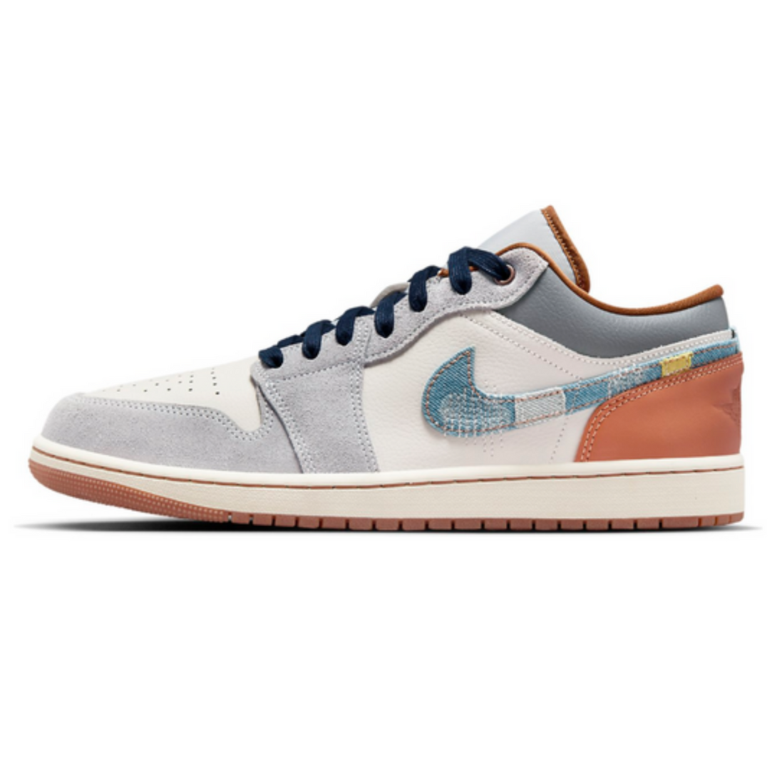 Air Jordan 1 Low SE Phantom Repaired Denim Swoosh- Streetwear Fashion - helmiss.com