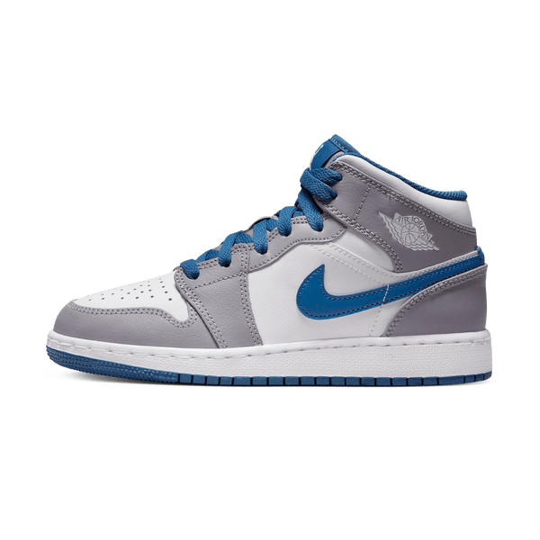 Air Jordan 1 Mid GS 'Cement True Blue'- Streetwear Fashion - helmiss.com