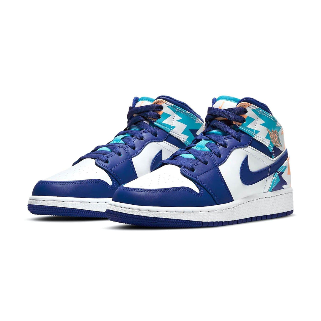 Air Jordan 1 Mid GS 'Geometric Print'- Streetwear Fashion - helmiss.com