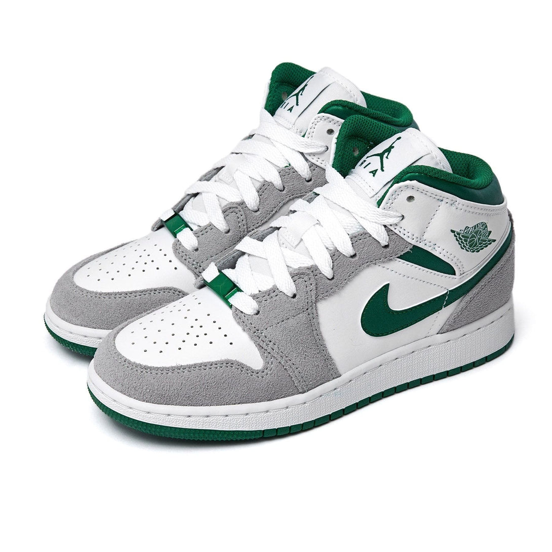 Air Jordan 1 Mid GS 'Green Grey'- Streetwear Fashion - helmiss.com