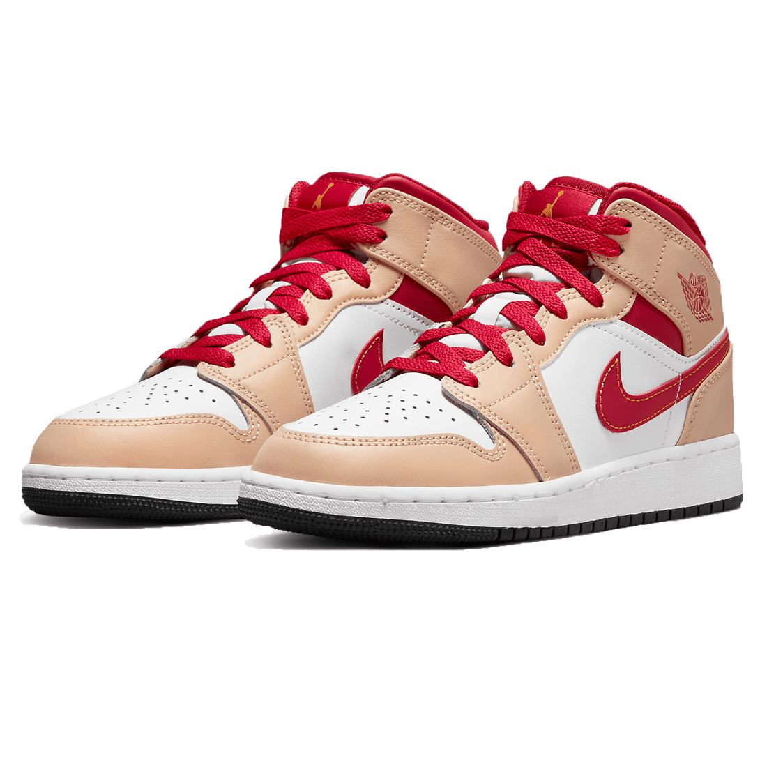 Air Jordan 1 Mid GS 'White Onyx Light Curry'- Streetwear Fashion - helmiss.com