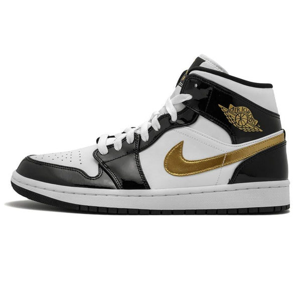 Air Jordan 1 Mid Patent 'Black Gold'- Streetwear Fashion - helmiss.com