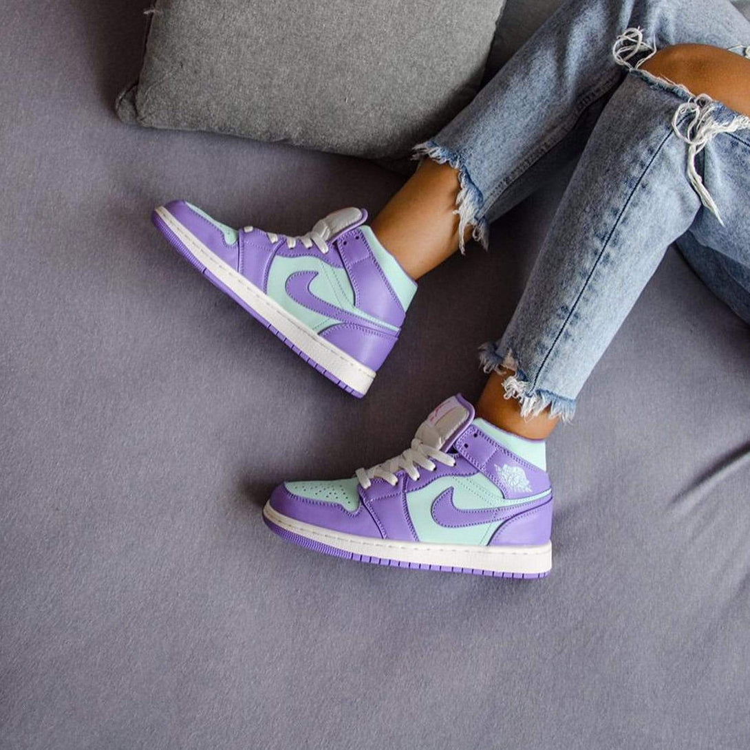 Air Jordan 1 Mid 'Purple Aqua'- Streetwear Fashion - helmiss.com