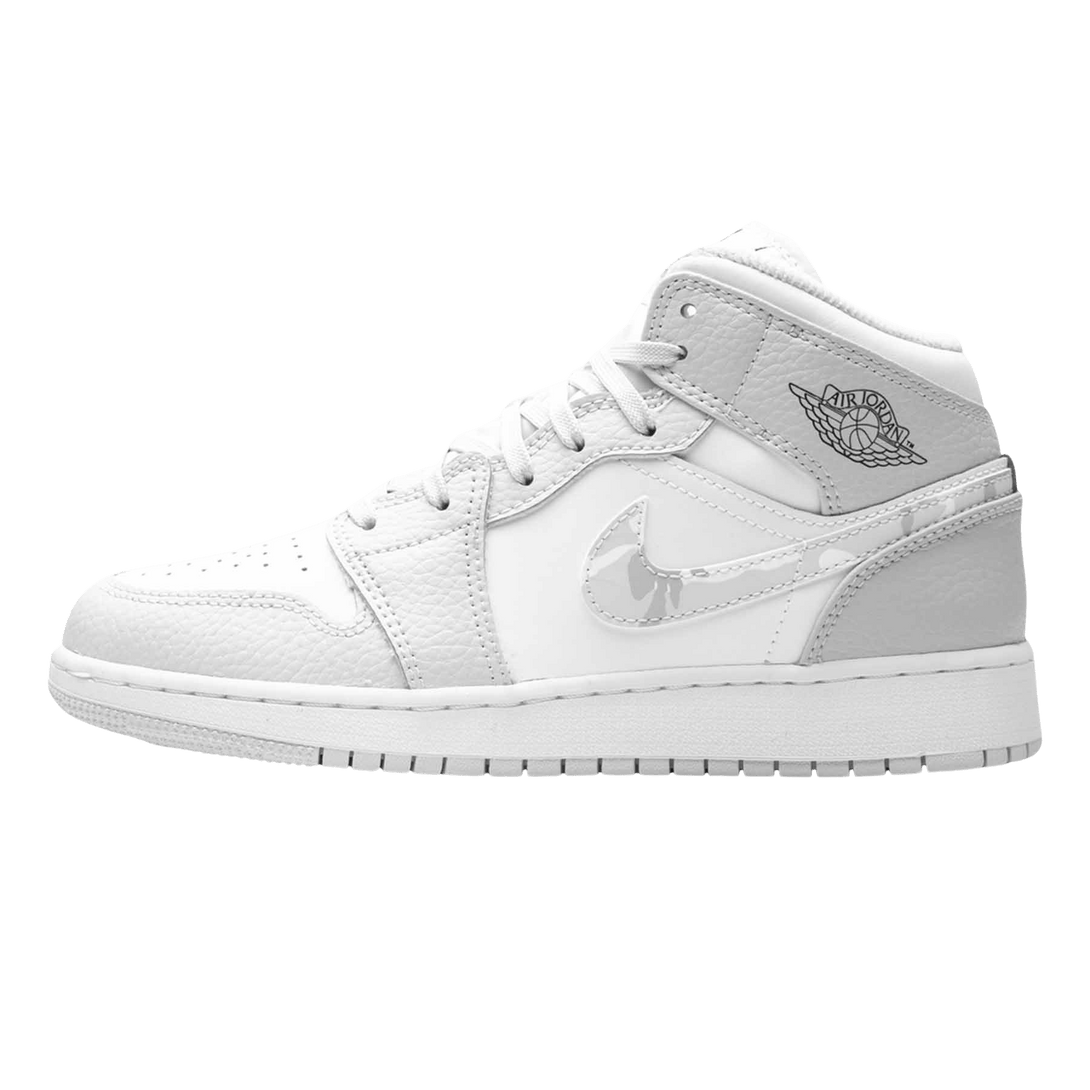 Air Jordan 1 Mid SE GS 'Swoosh Logo - Grey Camo'- Streetwear Fashion - helmiss.com