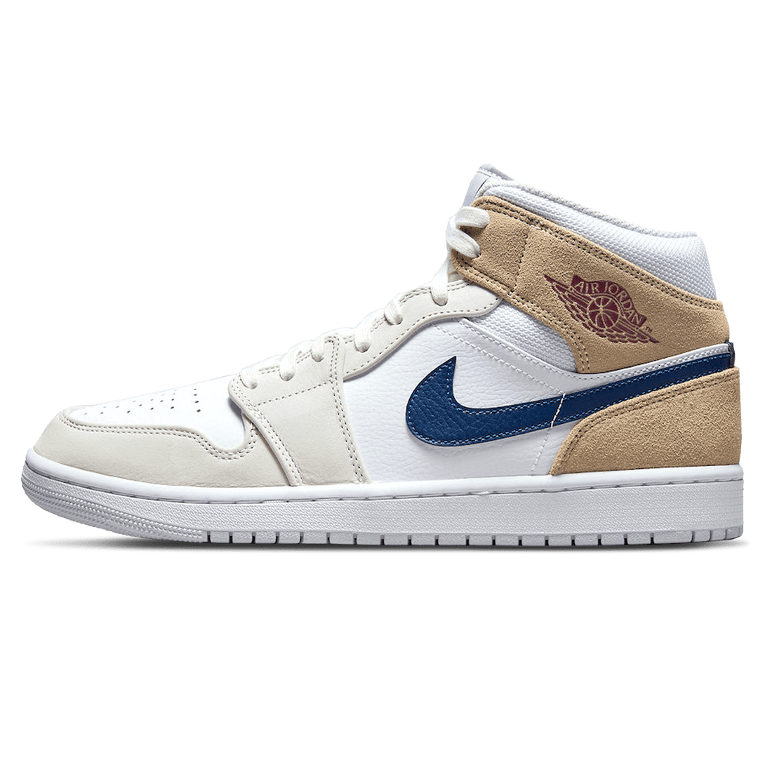 Air Jordan 1 Mid 'Tan Suede Navy'- Streetwear Fashion - helmiss.com