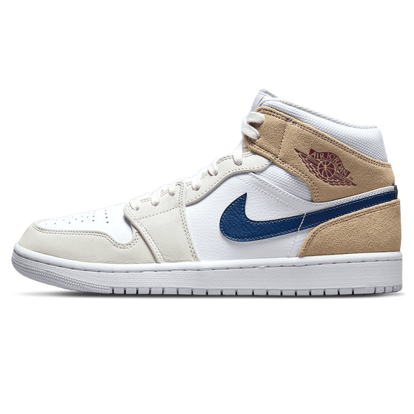 Air Jordan 1 Mid 'Tan Suede Navy'- Streetwear Fashion - helmiss.com