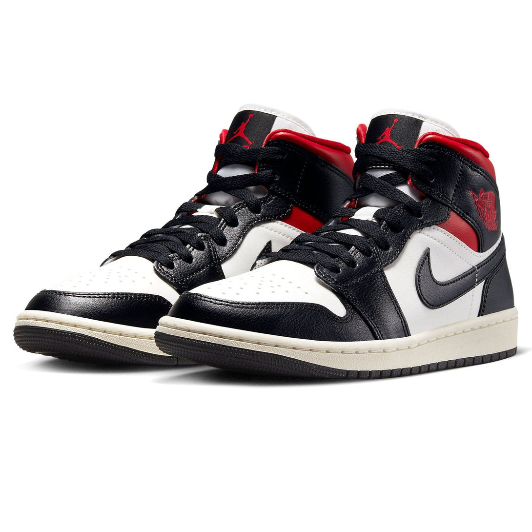 Air Jordan 1 Mid Wmns 'Black Sail Gym Red'- Streetwear Fashion - helmiss.com