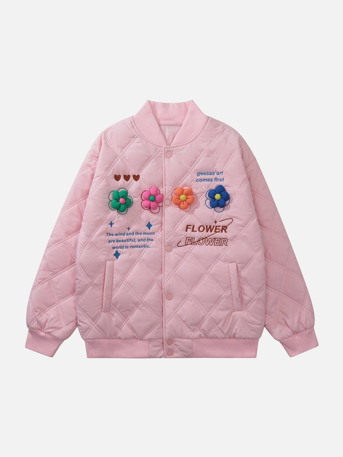 Helmiss - 3D Flower Embroidered Letters Winter Coat- Streetwear Fashion - helmiss.com