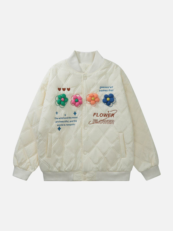 Helmiss - 3D Flower Embroidered Letters Winter Coat- Streetwear Fashion - helmiss.com