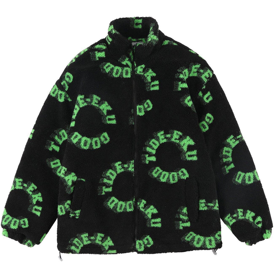 Helmiss - 3D Round Letters Sherpa Winter Coat- Streetwear Fashion - helmiss.com