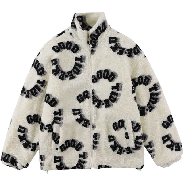 Helmiss - 3D Round Letters Sherpa Winter Coat- Streetwear Fashion - helmiss.com