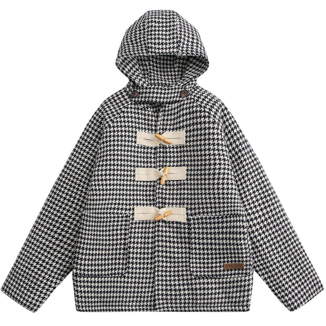 Helmiss - Abstract Plaid Hood Winter Coat- Streetwear Fashion - helmiss.com