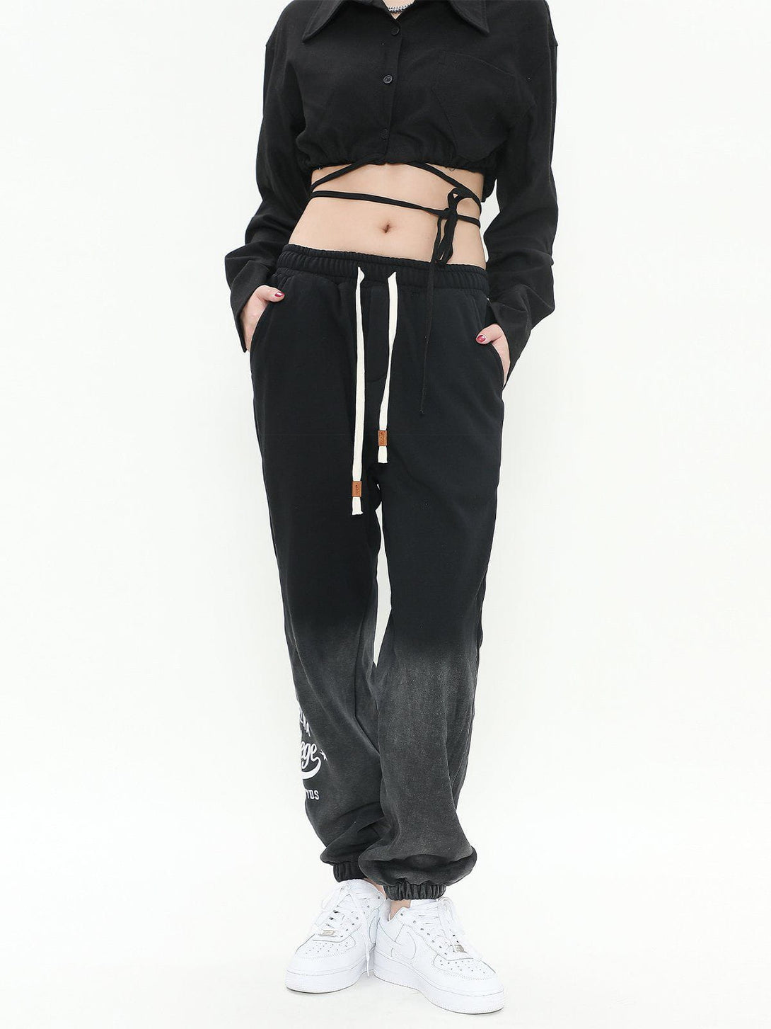 Helmiss - Alphabet Embroidered Gradient Washed Fleece Sweatpants- Streetwear Fashion - helmiss.com