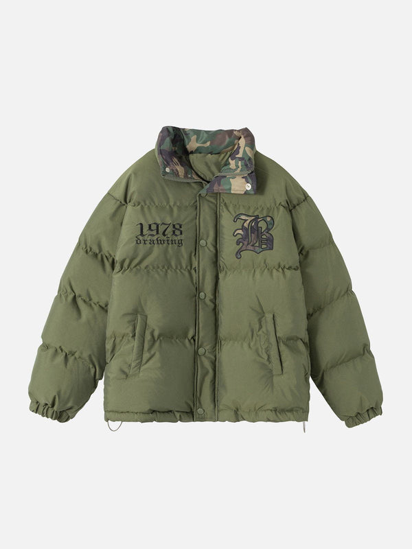 Helmiss - Alphabet Embroidery Camouflage Winter Coat- Streetwear Fashion - helmiss.com