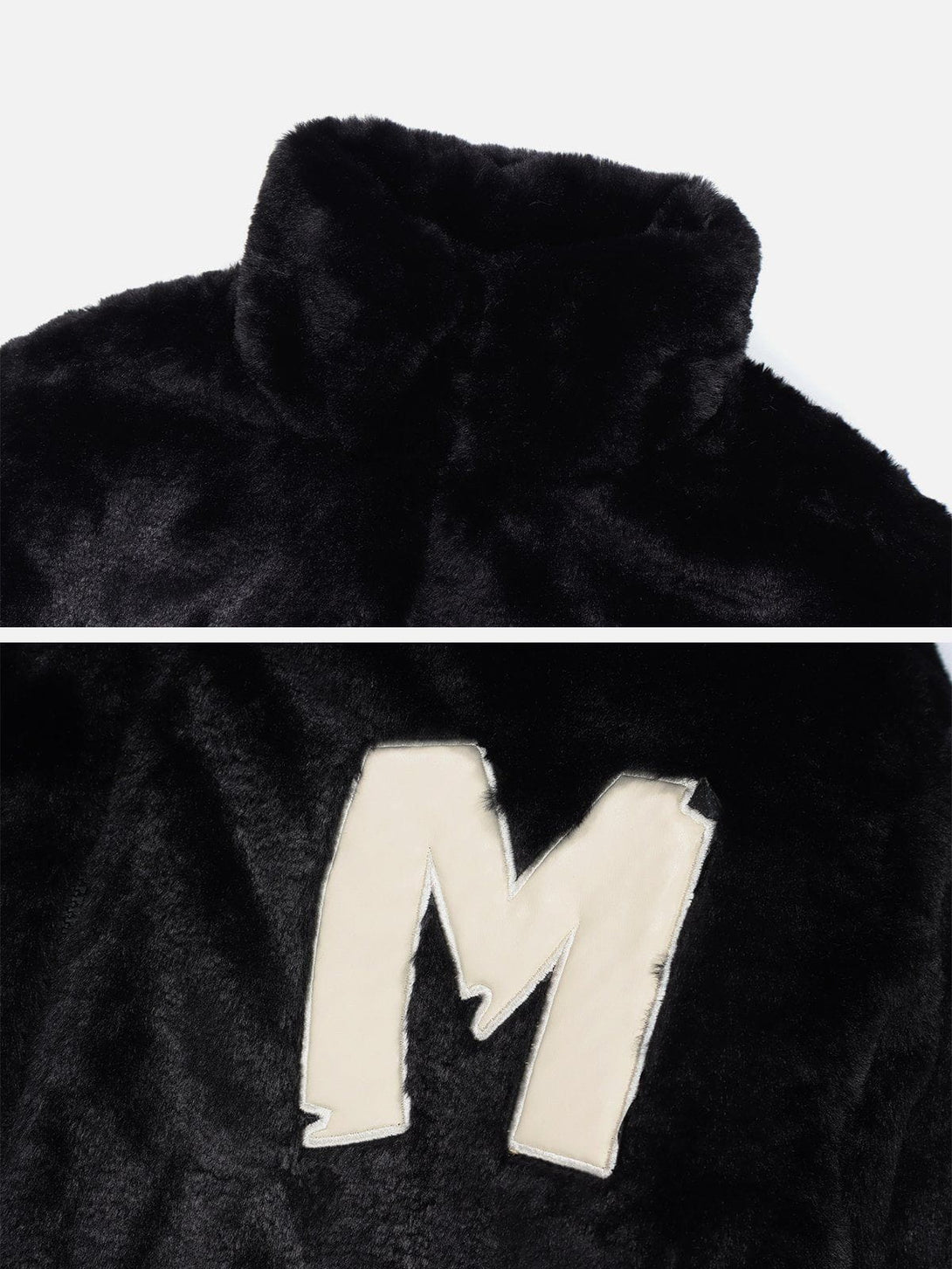 Helmiss - Alphabet PU Applique Plush Winter Coat- Streetwear Fashion - helmiss.com