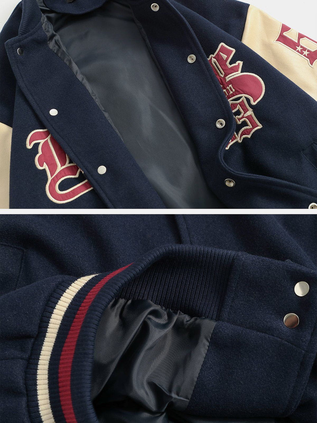 Helmiss - Applique Embroidery Letters Varsity Jacket- Streetwear Fashion - helmiss.com