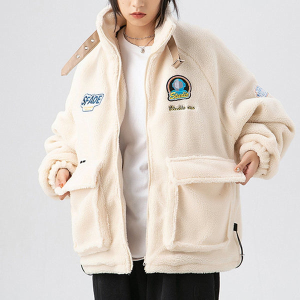 Helmiss - Astronaut Letter Embroidery Sherpa Winter Coat- Streetwear Fashion - helmiss.com