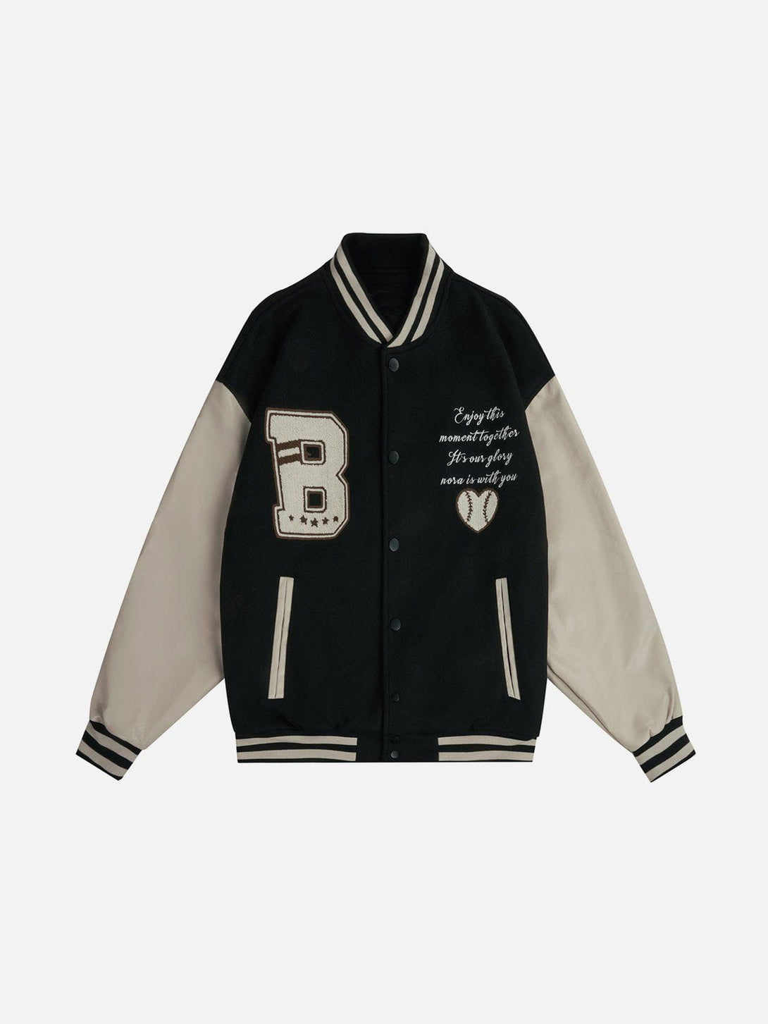 Helmiss - "B" Embroidery Patchwork Varsity Jacket- Streetwear Fashion - helmiss.com