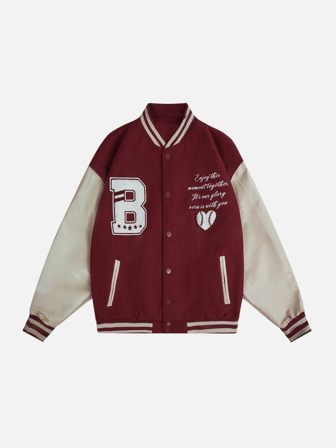 Helmiss - "B" Embroidery Patchwork Varsity Jacket- Streetwear Fashion - helmiss.com