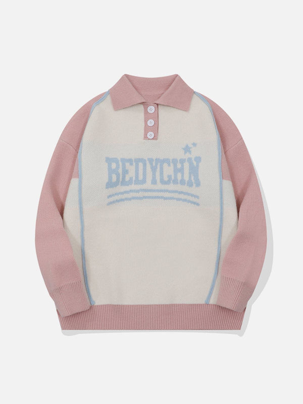 Helmiss - BEDYCHN Embroidery Polo Collar Sweater- Streetwear Fashion - helmiss.com