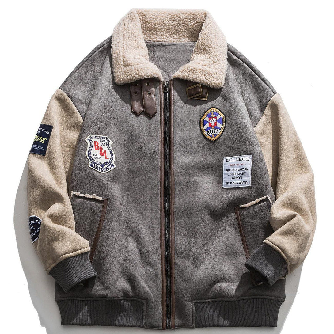 Helmiss - Badge Collage Polo Collar Winter Coat- Streetwear Fashion - helmiss.com