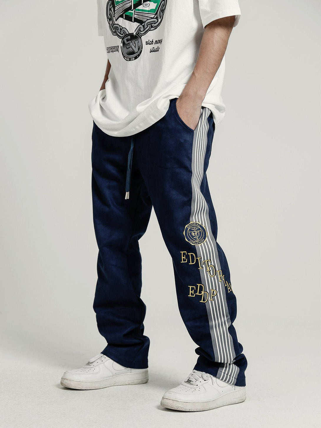 Helmiss - Badge Embroidered Side Stripe Pants- Streetwear Fashion - helmiss.com