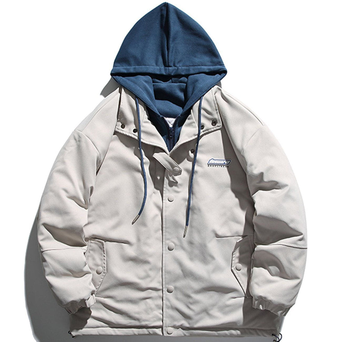 Helmiss - Badge Stitching Hooded Winter Coat- Streetwear Fashion - helmiss.com