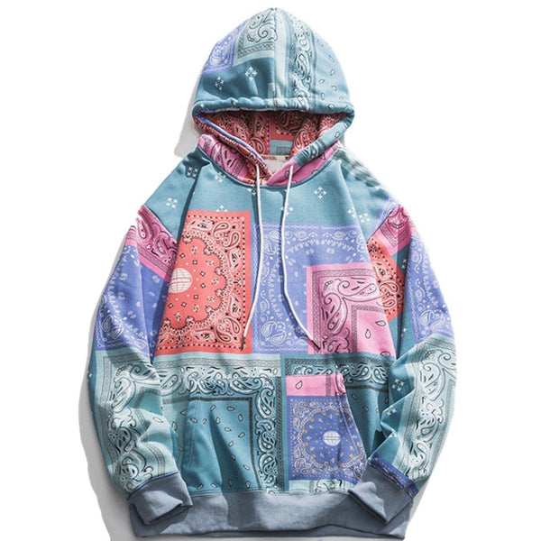 Helmiss - Bandana Print Panel Hoodie- Streetwear Fashion - helmiss.com