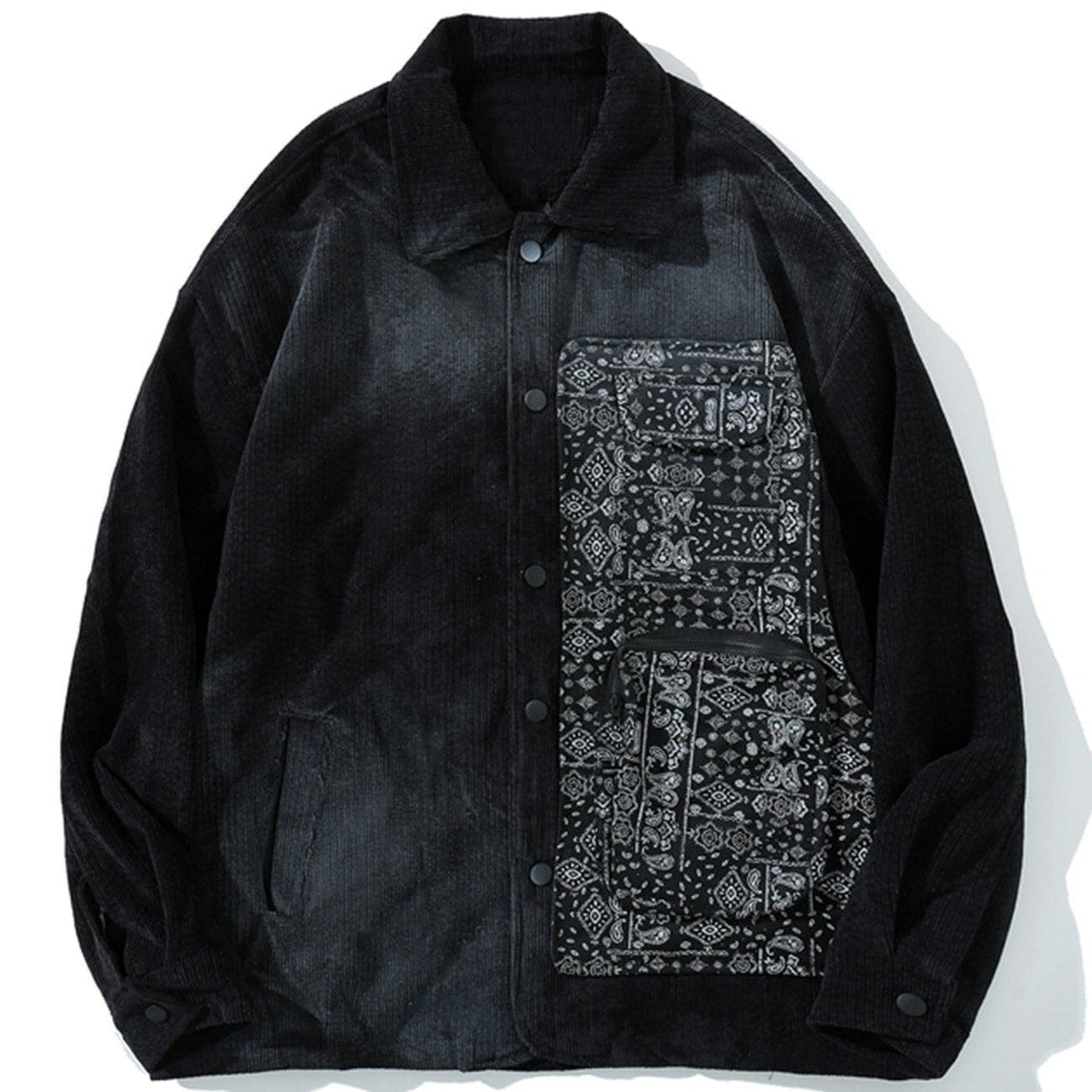 Helmiss - Bandanna Patch Embroidered Corduroy Winter Coat- Streetwear Fashion - helmiss.com