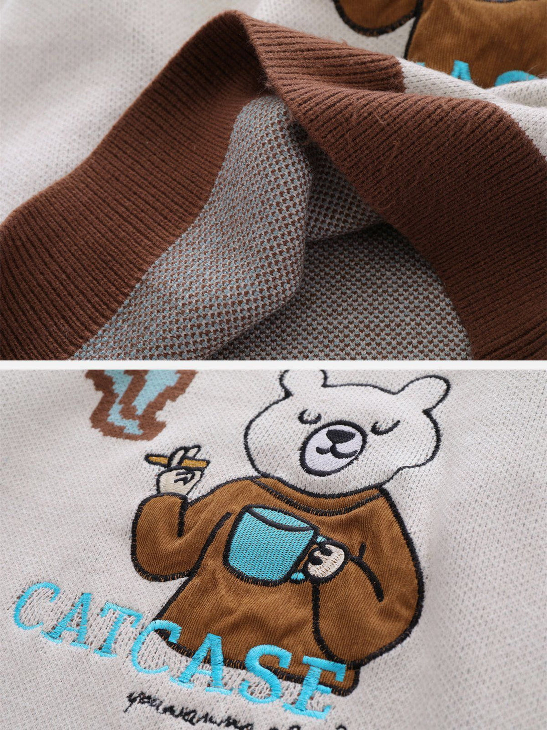 Helmiss - Bear Embroidery Pattern Sweater- Streetwear Fashion - helmiss.com