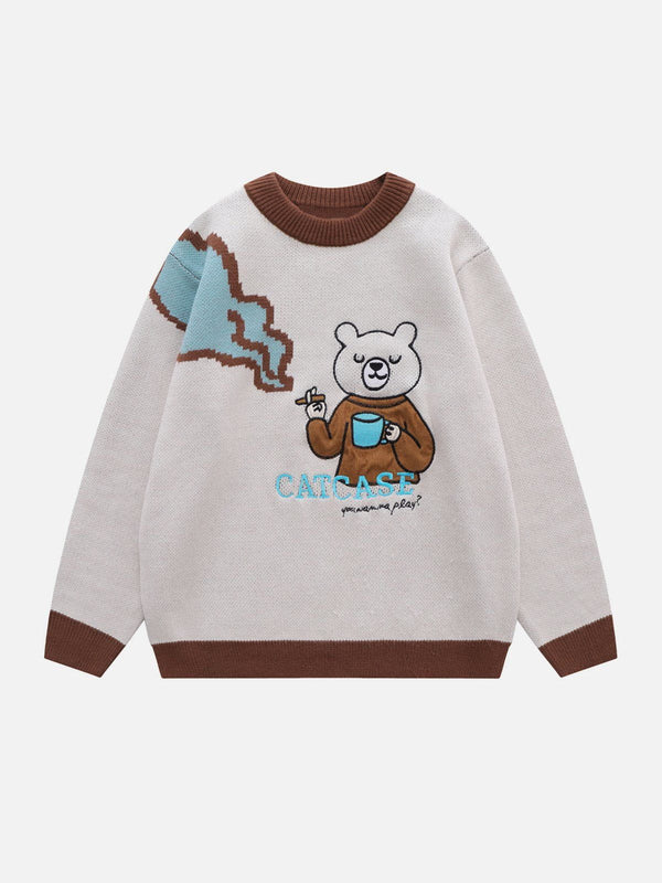 Helmiss - Bear Embroidery Pattern Sweater- Streetwear Fashion - helmiss.com