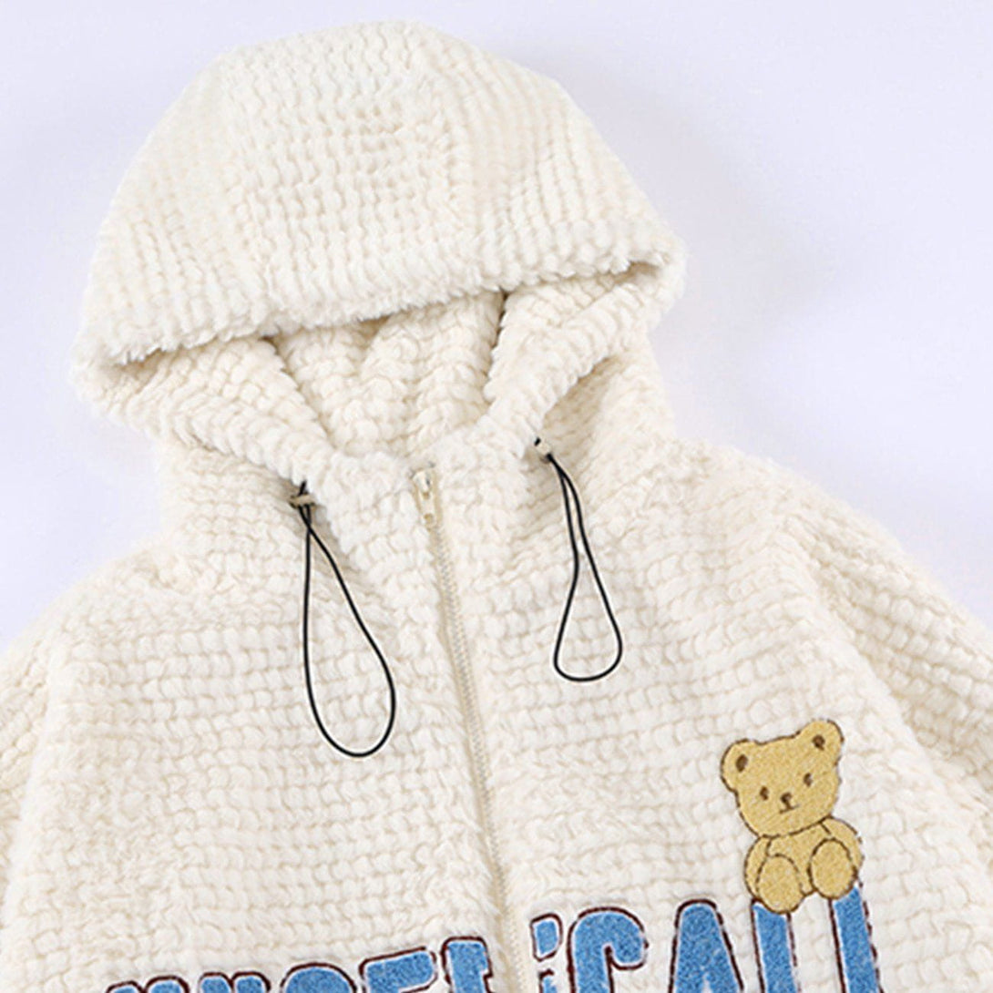 Helmiss - Bear Letter Embroidered Hood Winter Coats- Streetwear Fashion - helmiss.com