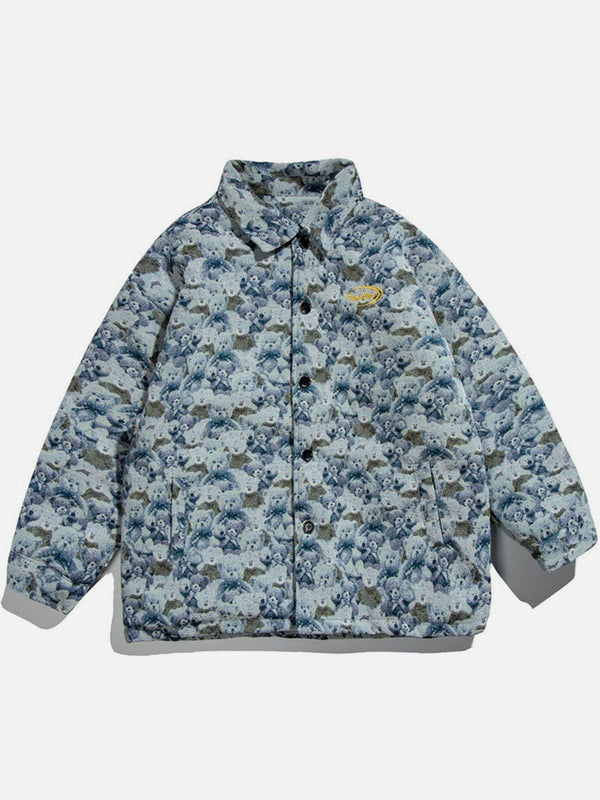 Helmiss - Bear Print Buttons Winter Coat- Streetwear Fashion - helmiss.com