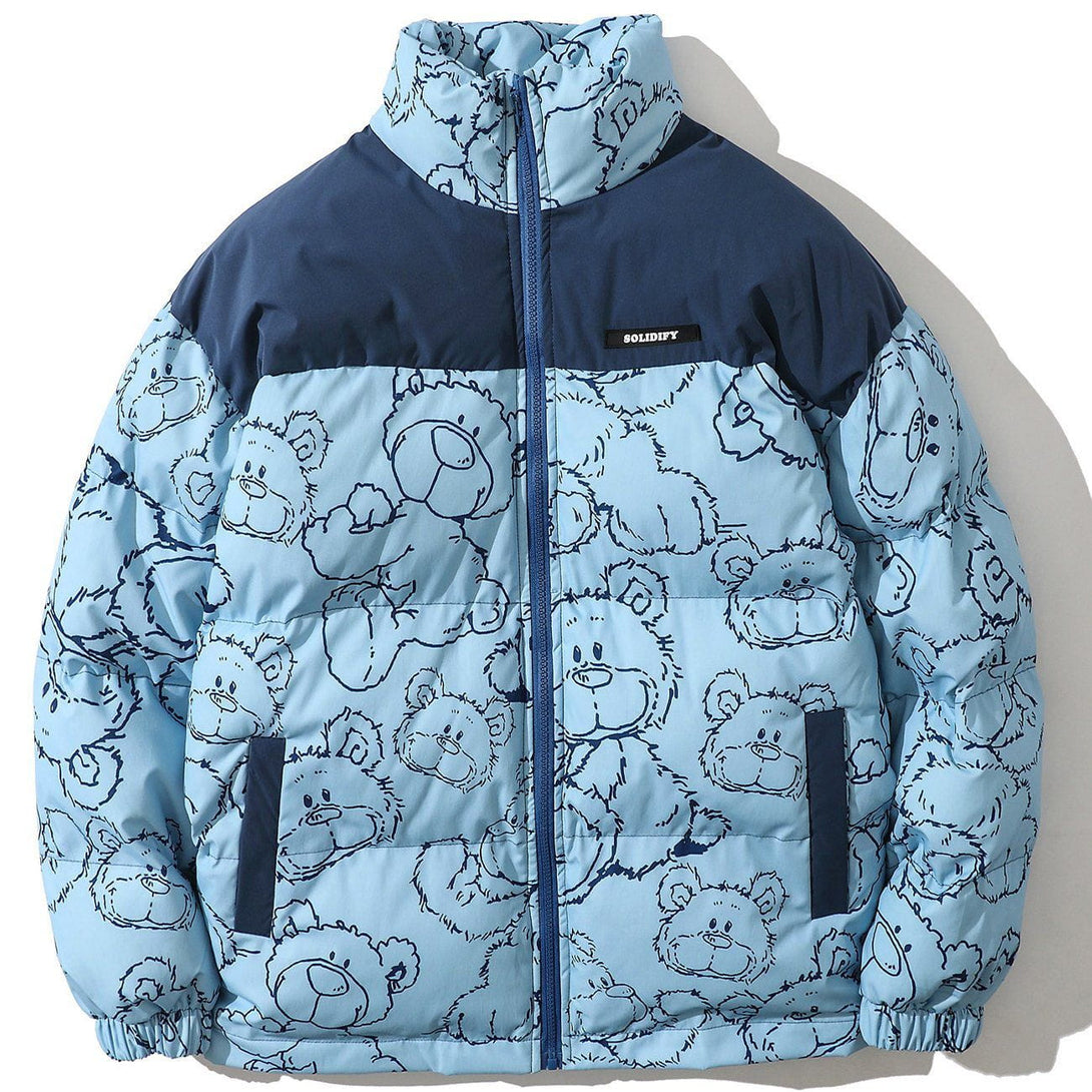 Helmiss - Bear Print Contrast Winter Coat- Streetwear Fashion - helmiss.com