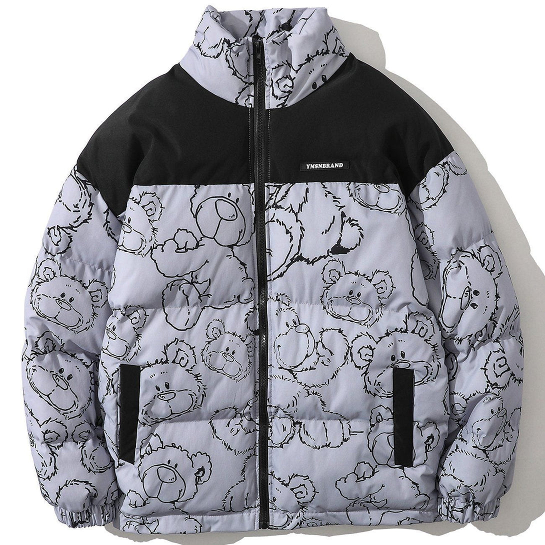 Helmiss - Bear Print Contrast Winter Coat- Streetwear Fashion - helmiss.com