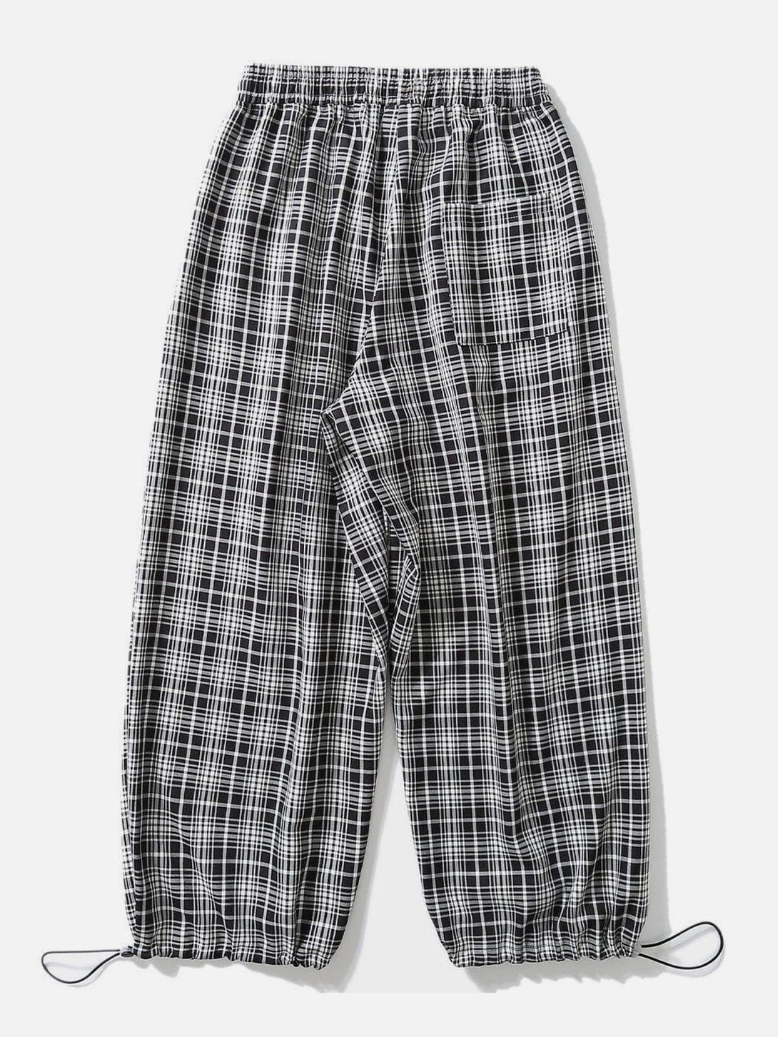 Helmiss - Black and White Plaid Drawstring Casual Pants- Streetwear Fashion - helmiss.com