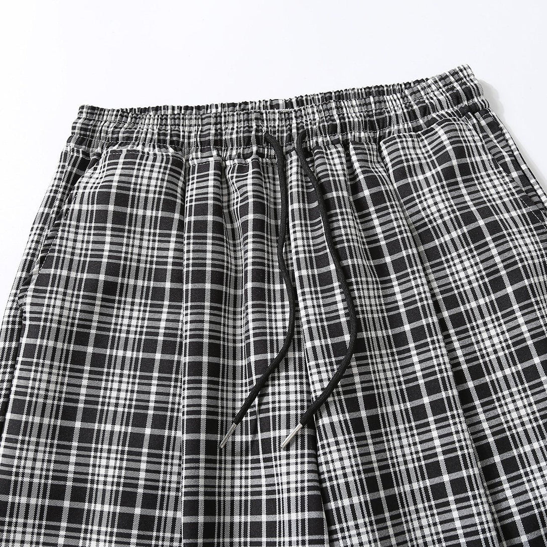 Helmiss - Black and White Plaid Drawstring Casual Pants- Streetwear Fashion - helmiss.com