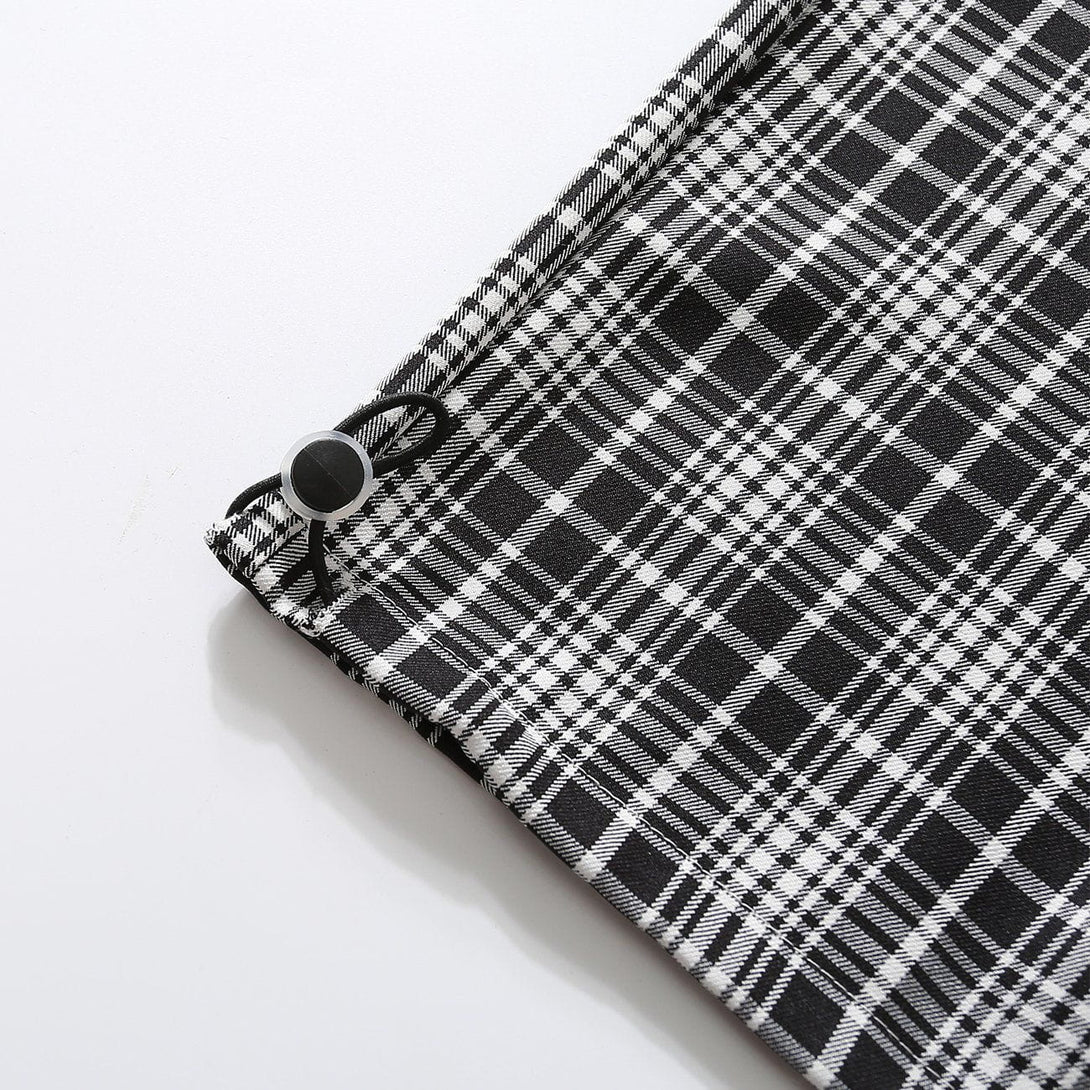 Helmiss - Black and White Plaid Drawstring Casual Pants- Streetwear Fashion - helmiss.com