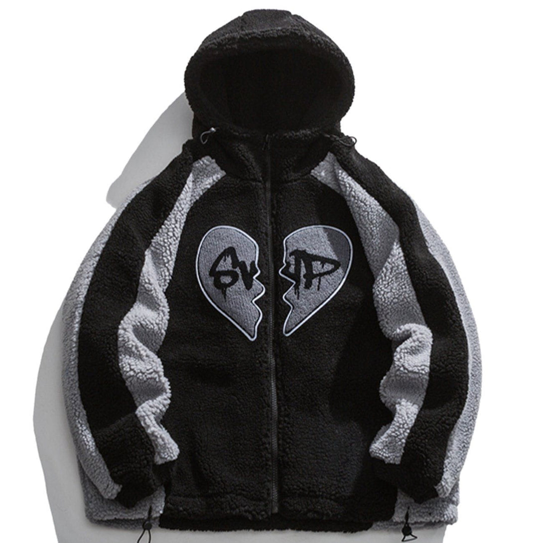 Helmiss - Broken Heart Hit Color Sherpa Winter Coat- Streetwear Fashion - helmiss.com