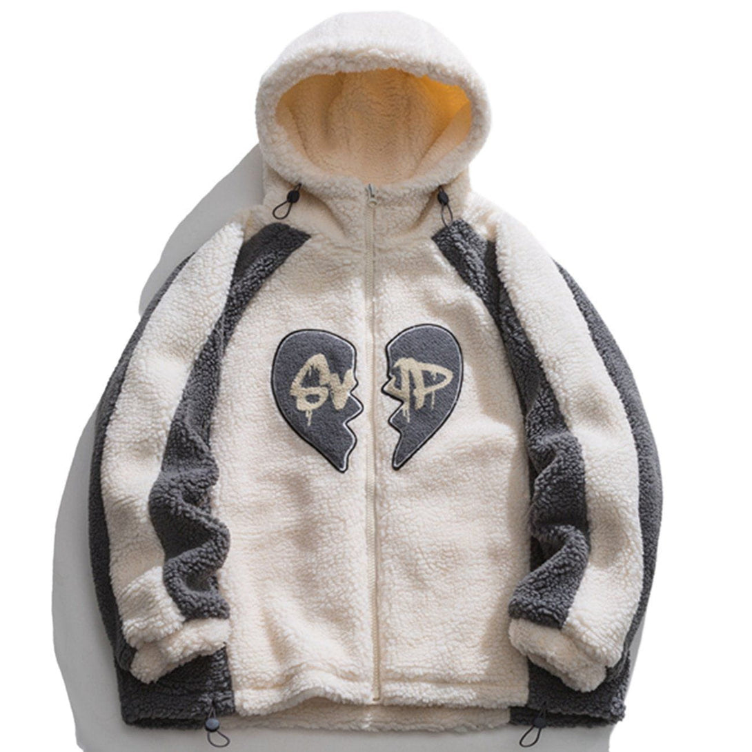 Helmiss - Broken Heart Hit Color Sherpa Winter Coat- Streetwear Fashion - helmiss.com