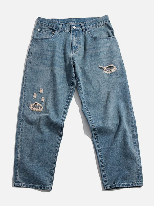 Helmiss - Broken Hole Embroidery Jeans- Streetwear Fashion - helmiss.com