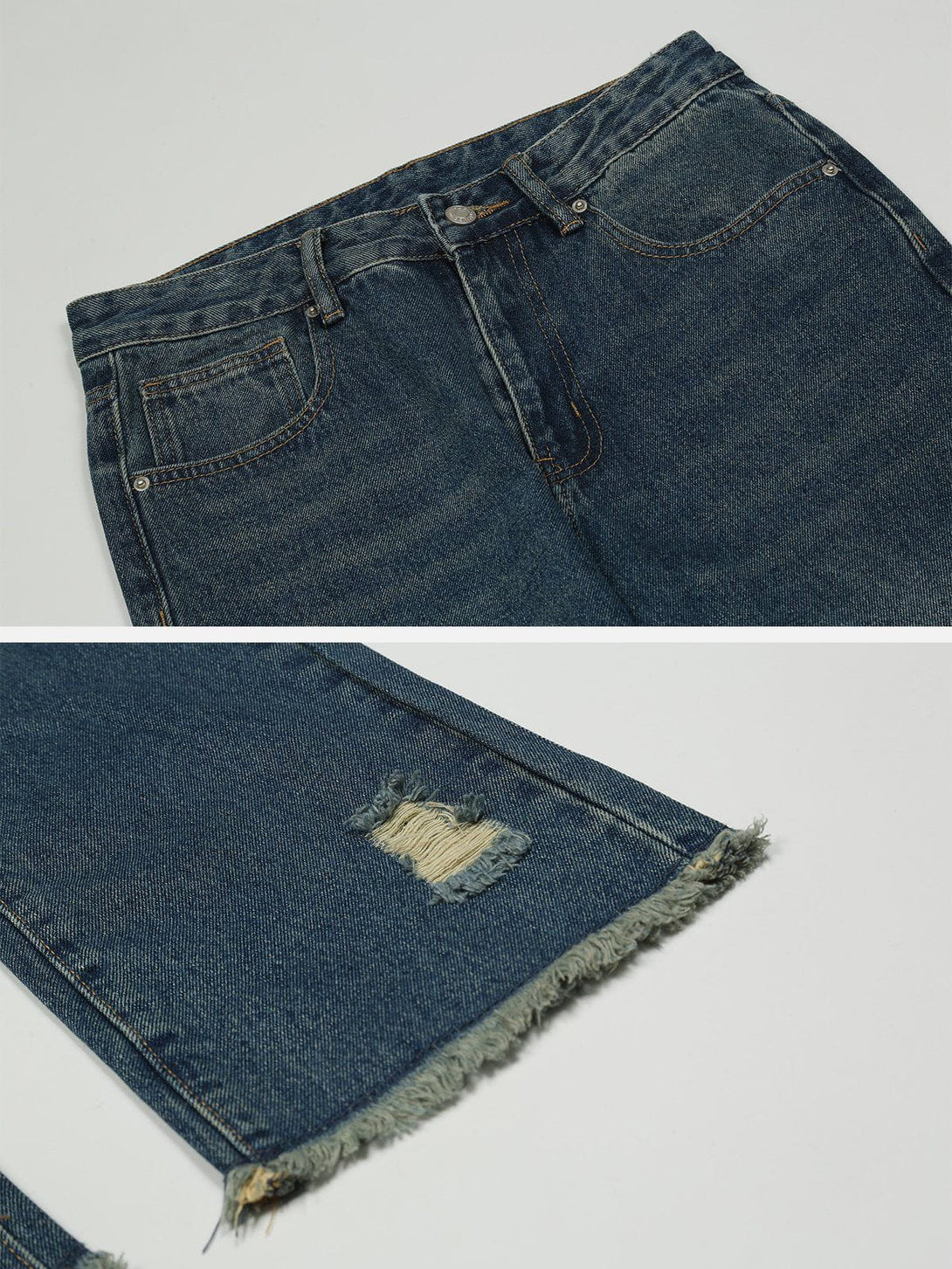 Helmiss - Broken Holes Rough Edge Jeans- Streetwear Fashion - helmiss.com