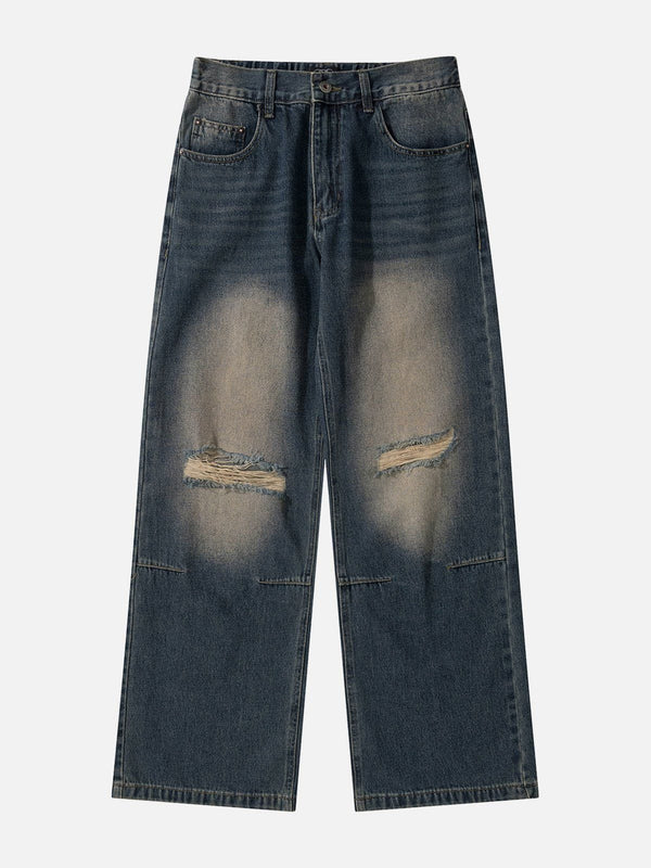 Helmiss - Broken Holes Washed Jeans- Streetwear Fashion - helmiss.com