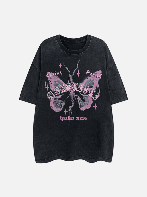 Helmiss - Broken Moth Star Print Tee- Streetwear Fashion - helmiss.com