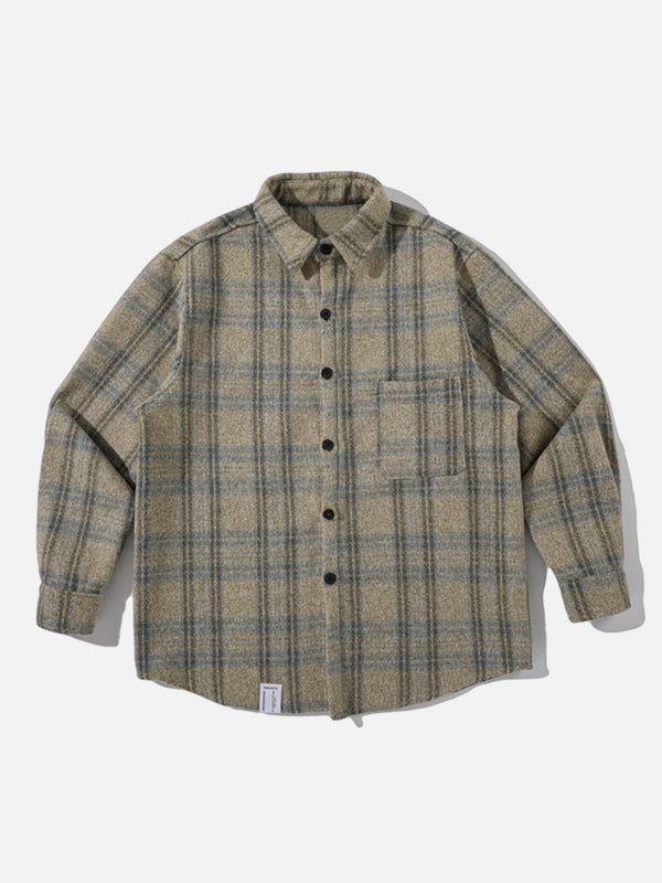 Helmiss - Brushed Plaid Shacket- Streetwear Fashion - helmiss.com