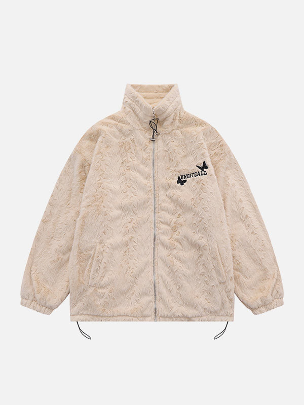 Helmiss - Butterfly Applique Embossed Plush Winter Coat- Streetwear Fashion - helmiss.com