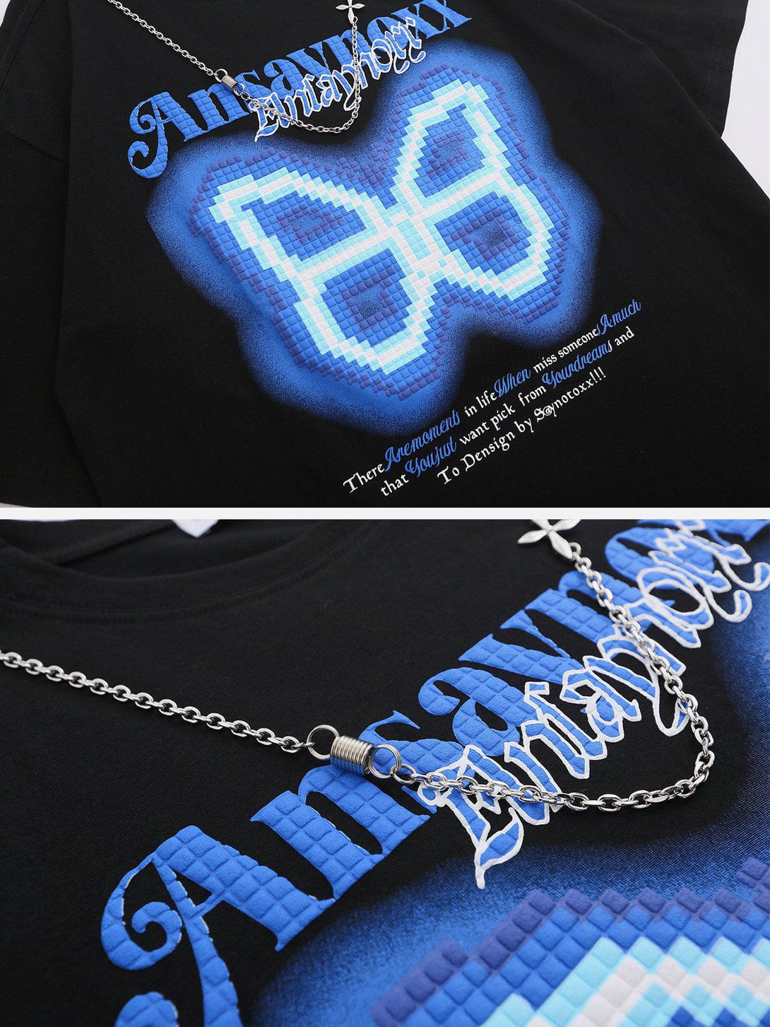 Helmiss - Butterfly Embroidery Chain Decoration Tee- Streetwear Fashion - helmiss.com