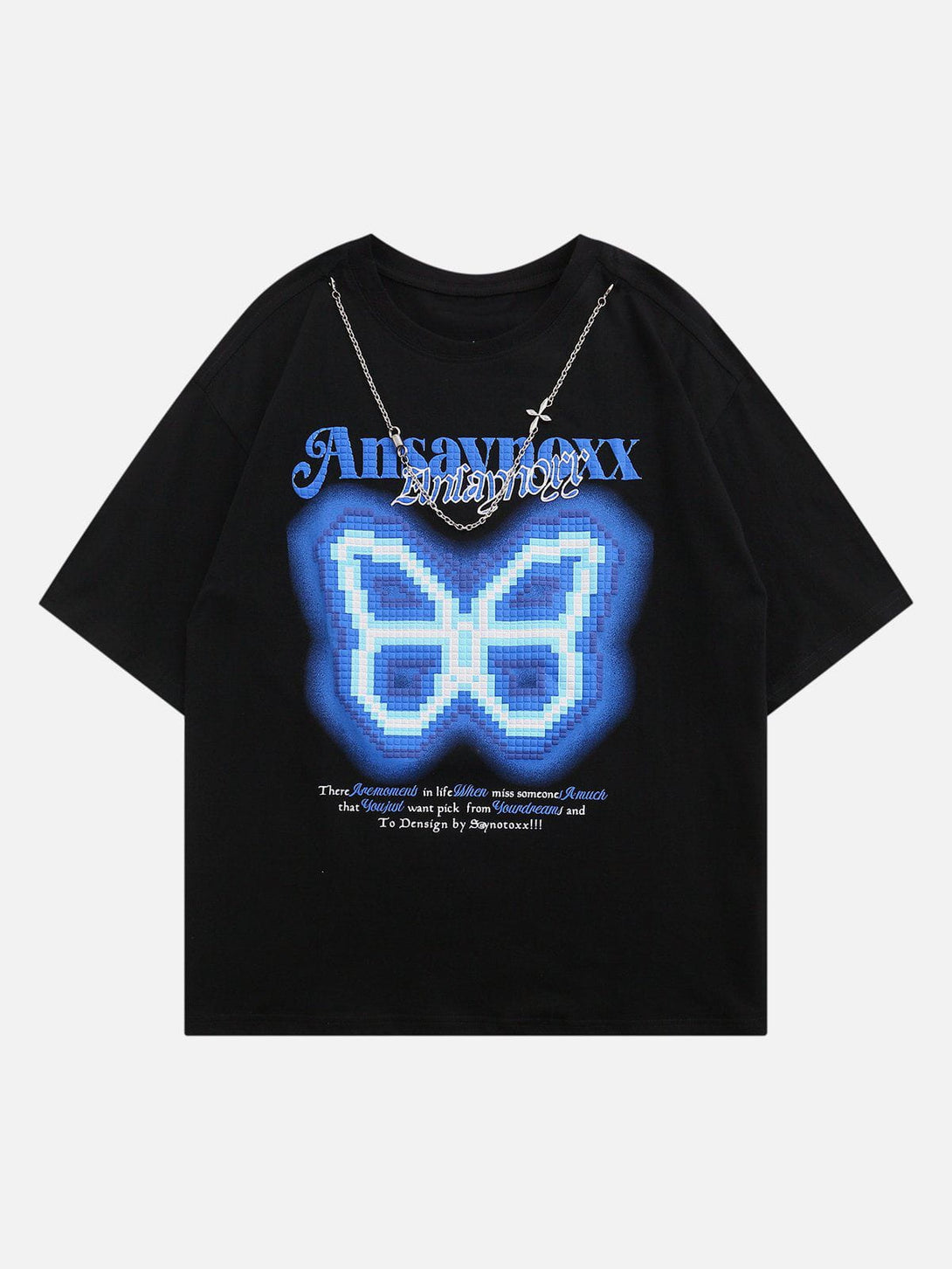 Helmiss - Butterfly Embroidery Chain Decoration Tee- Streetwear Fashion - helmiss.com